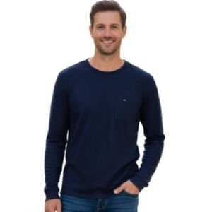 TOMMY HILFIGER Long Sleeve Crew Neck Shirt, Men’s XL, Navy Blue
